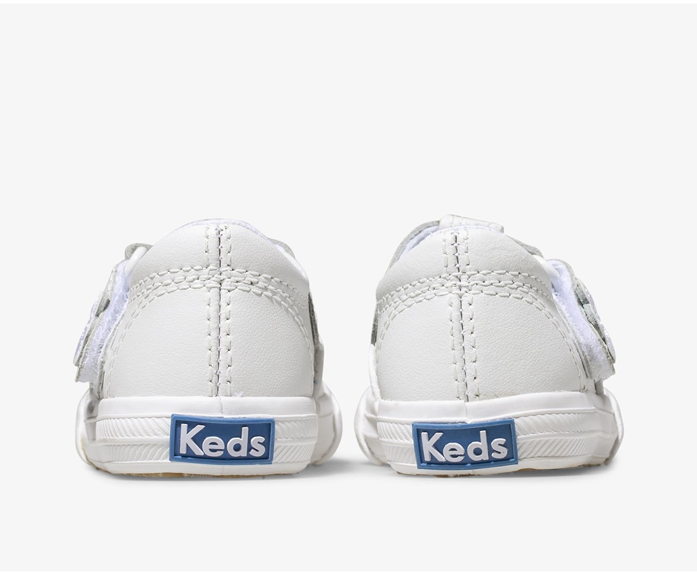 Keds Kids Slip Ons White - Daphne T-Strap Leather - 695UVFHYB